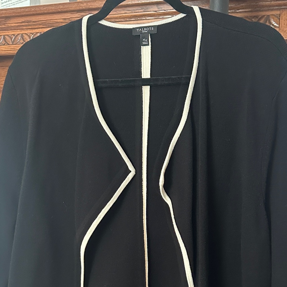 Talbots Elegant Black Women's Sweater with White Trim XLP